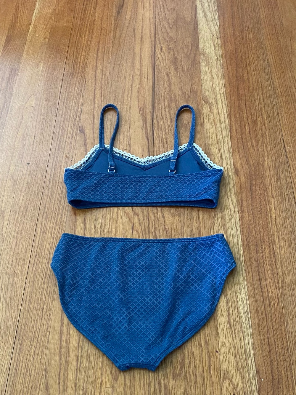 abercrombie kids Navy Blue Two-Piece Swim Bikini with Cream Trim - Picture 3 of 5